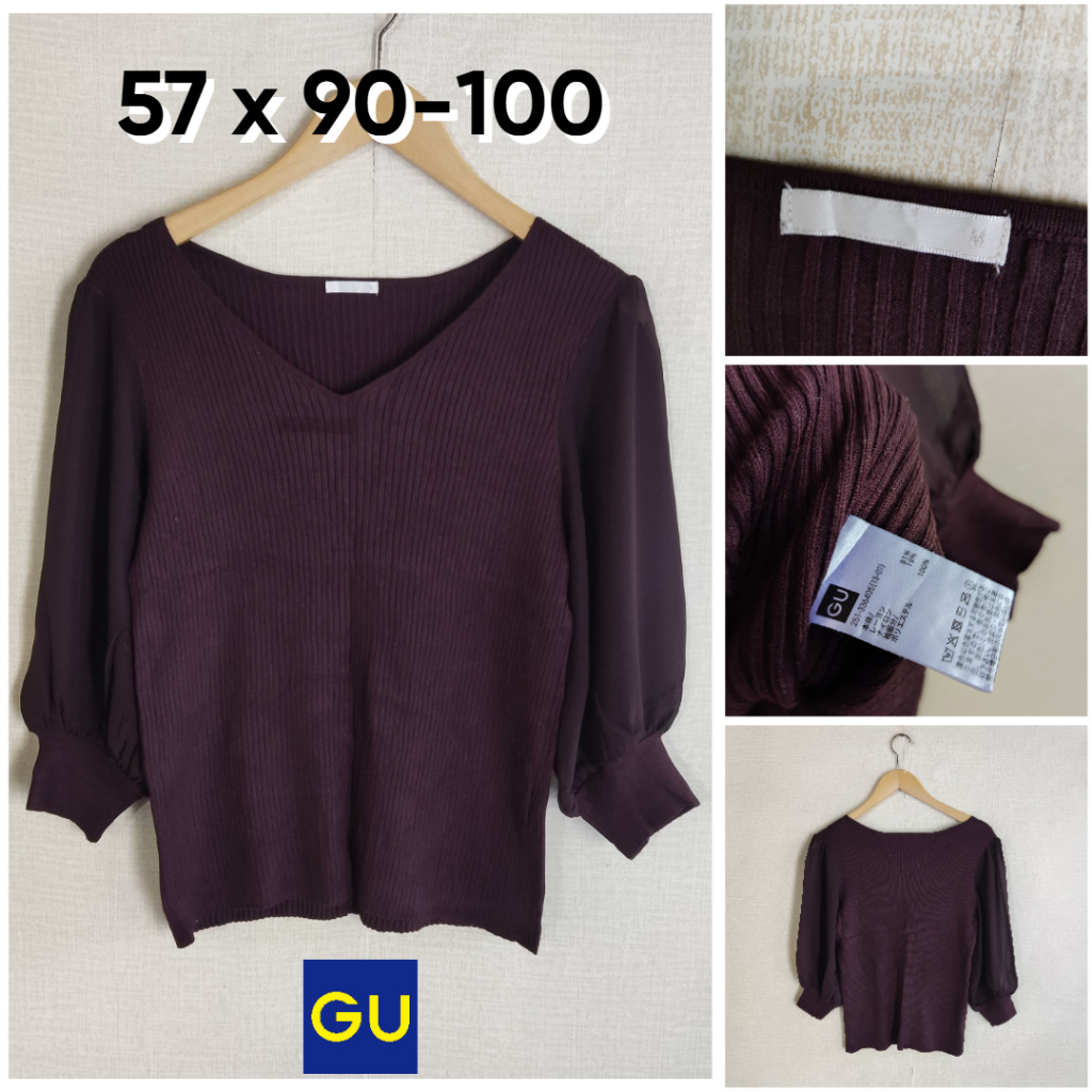 Sweater Lidi GU by Uniqlo Coklat Mix Sifon Lengan Cewek Outer Knit Size M GF741