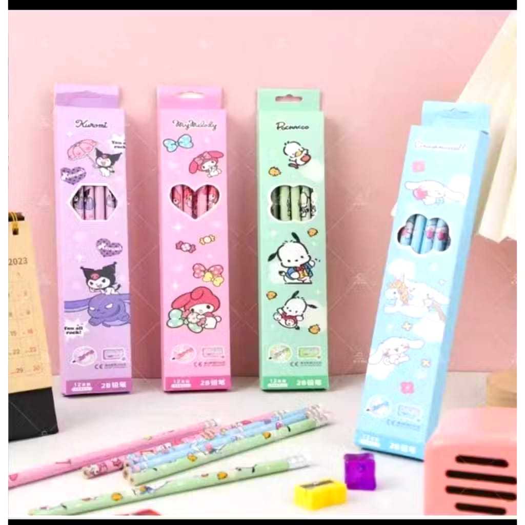 

Veiso_Pensil 2B karakter Sanrio ( 1kotak/12pcs )/12 buah pensil Sanrio Kawaii Mymelody Kuromi Cinnamoroll