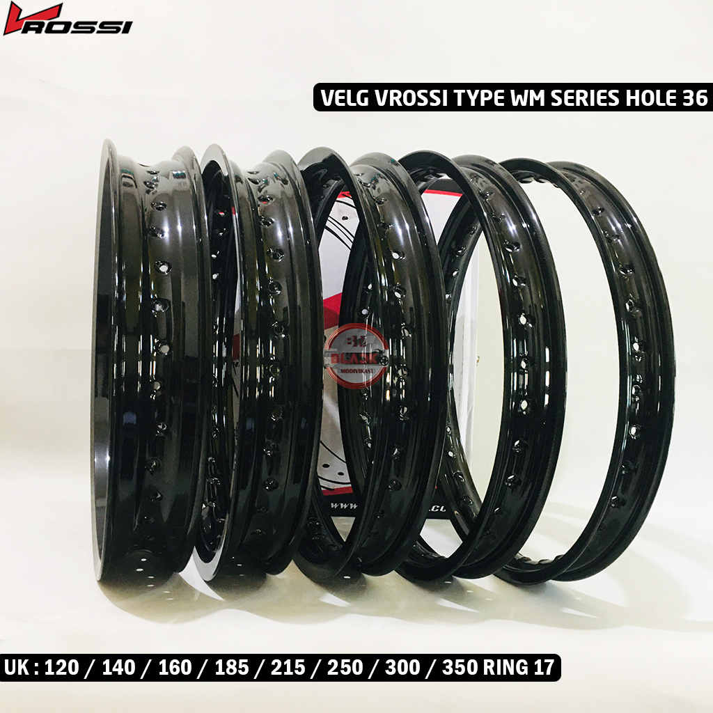 Velg Rossi TYPE WM UK 120 / 140 / 160 / 185 / 215 / 250 / 300 / 350 Ring 17 Hole Lubang 36 Hitam Kil