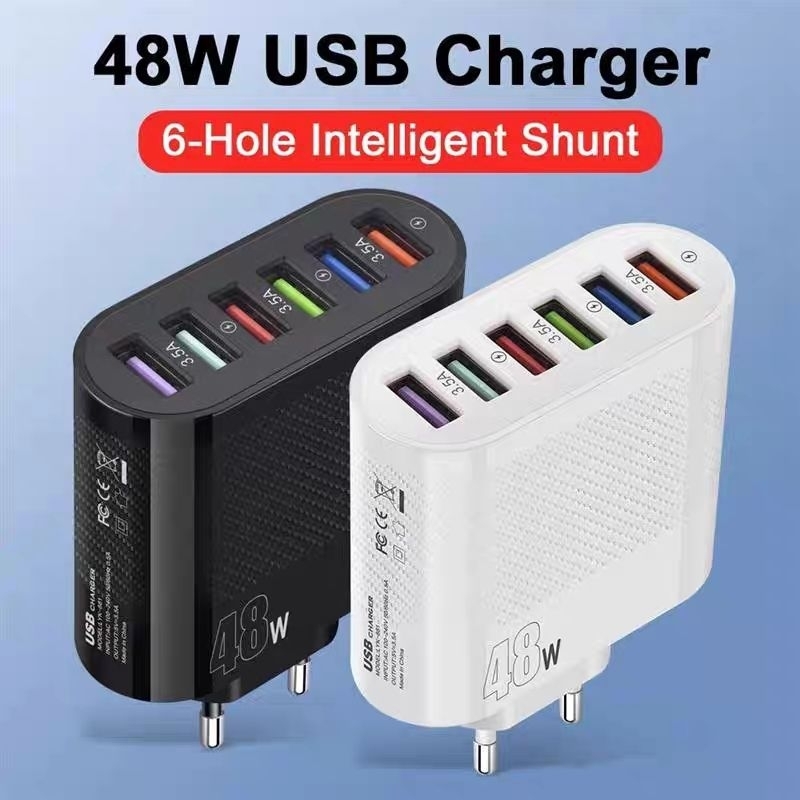 BATOK ADAPTOR CHARGER 48 WATT 5V 3,5A 6 PORT USB