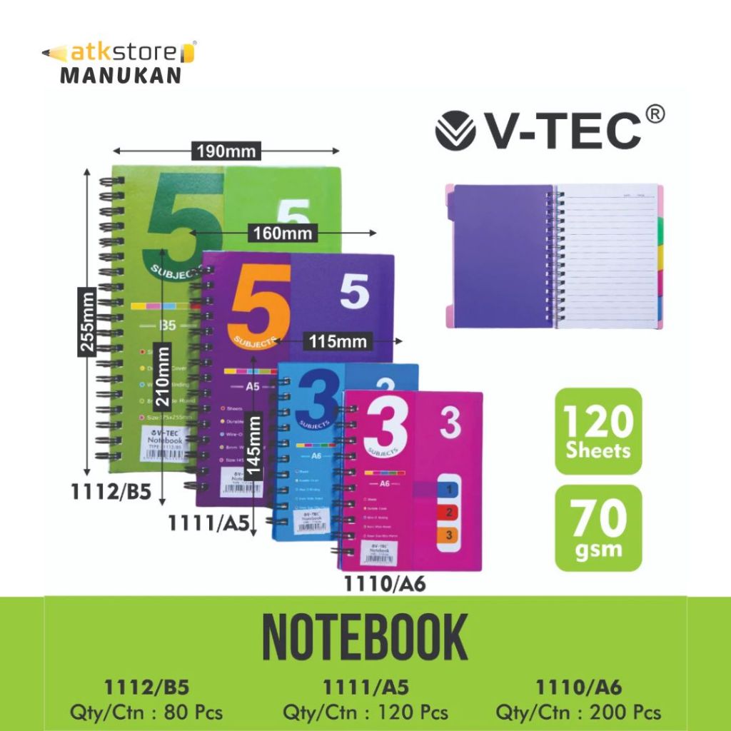 

Notebook V Tec 1110/1111/1112 - Buku Catatan Bergaris A6, A5, B5