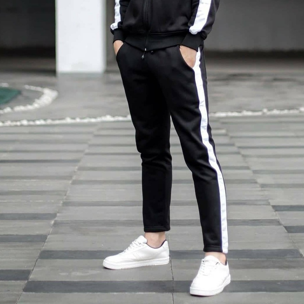 Recomended COD CELANA TRAINING PRIA WANITA 918 HITAM LIST PUTIH  JOGGER TRACKPANTS FLEECE TEBAL PREM