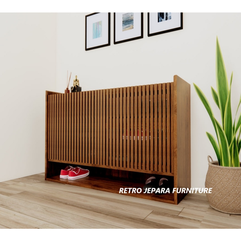LEMARI SEPATU KAYU JATI ASLI SOLID | RAK SEPATU KAYU JATI PERHUTANI MINIMALIS MODERN