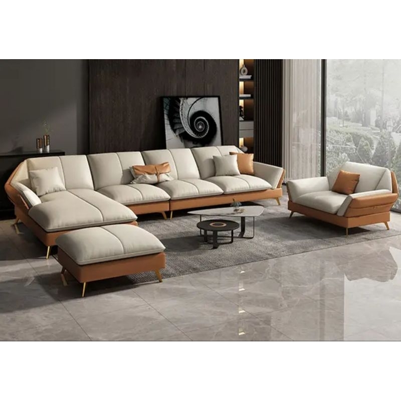 Sofa Retro Leather U Minimalis Fullset / Sofa Ruang Tamu Minimalis / Sofa L Minimalis / Sofa Modern