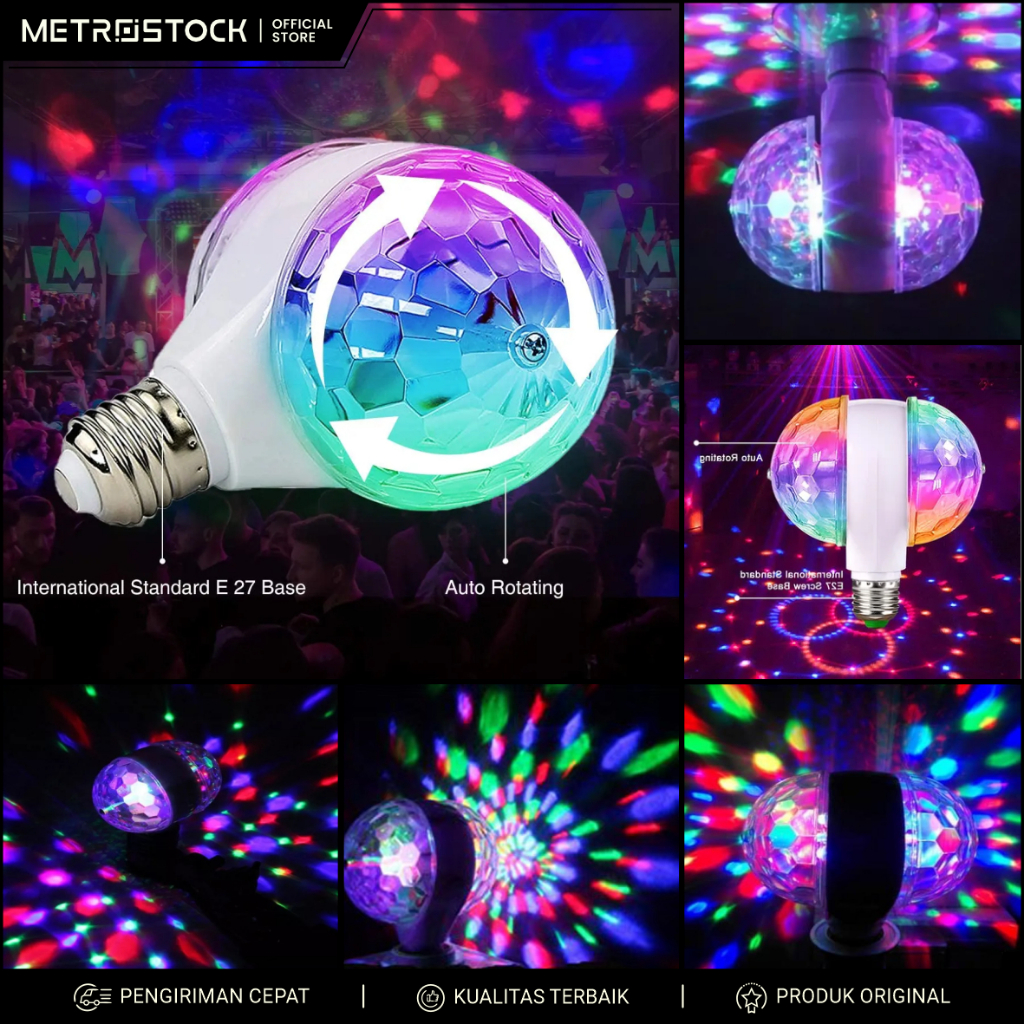Lampu Disco RGB Full Color Putar dua arah berputar Lampu Pesta warna warni hias dekorasi kamar tidur