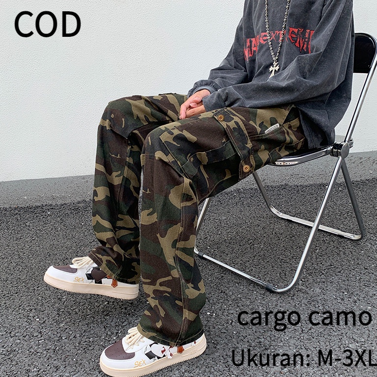 Top Sale celana cargo gombrong hijau army oversize cowok cargo camo korean style cargo jeans celana 