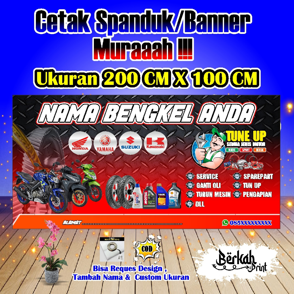 Spanduk Banner Bengkel Ukuran 2 meter x 1 meter