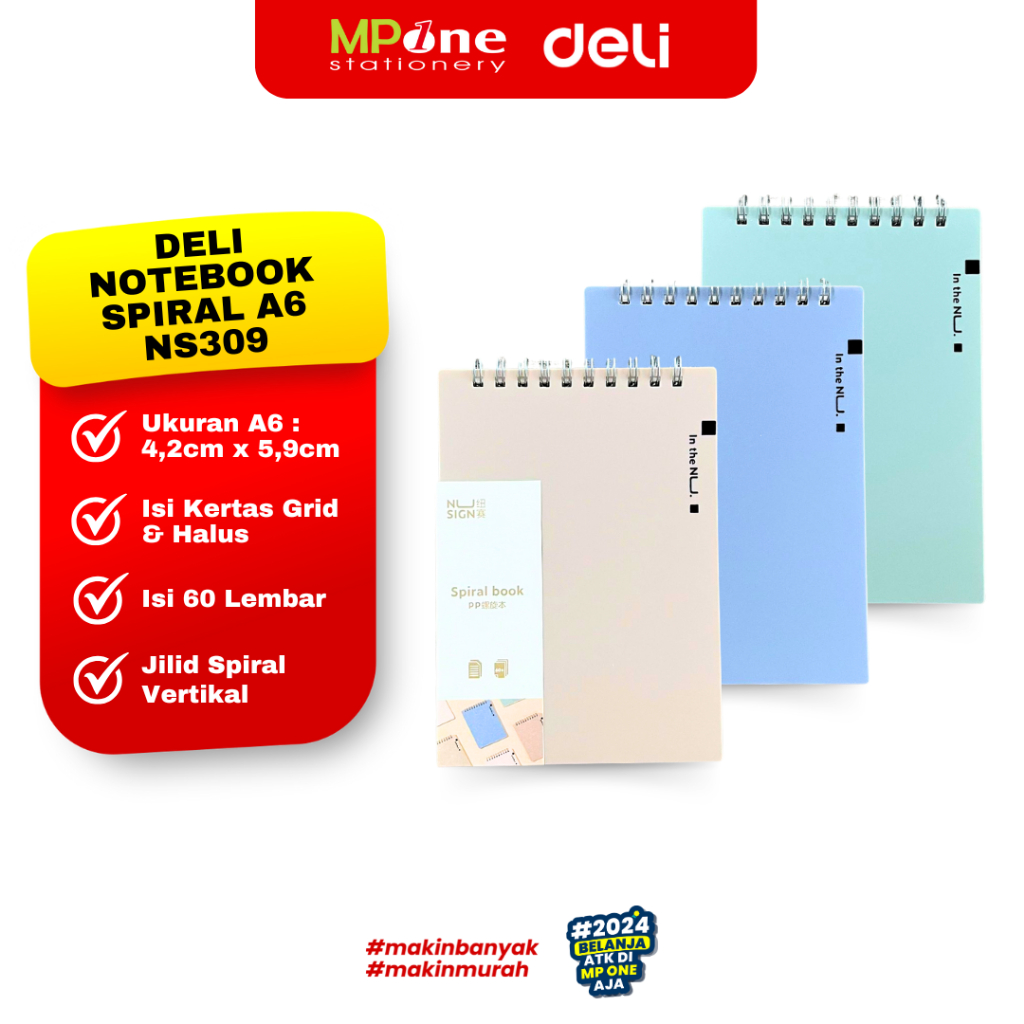 

(1 PCS) Deli NS309 Notebook Grid A6 / Notepad Buku Tulis Spiral Vertikal Motif Grid A6 DELI NS309