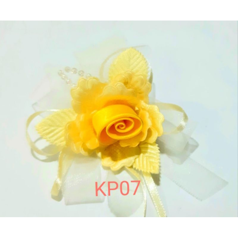 bros Korsage bunga kuning hiasan mote, pita kecil