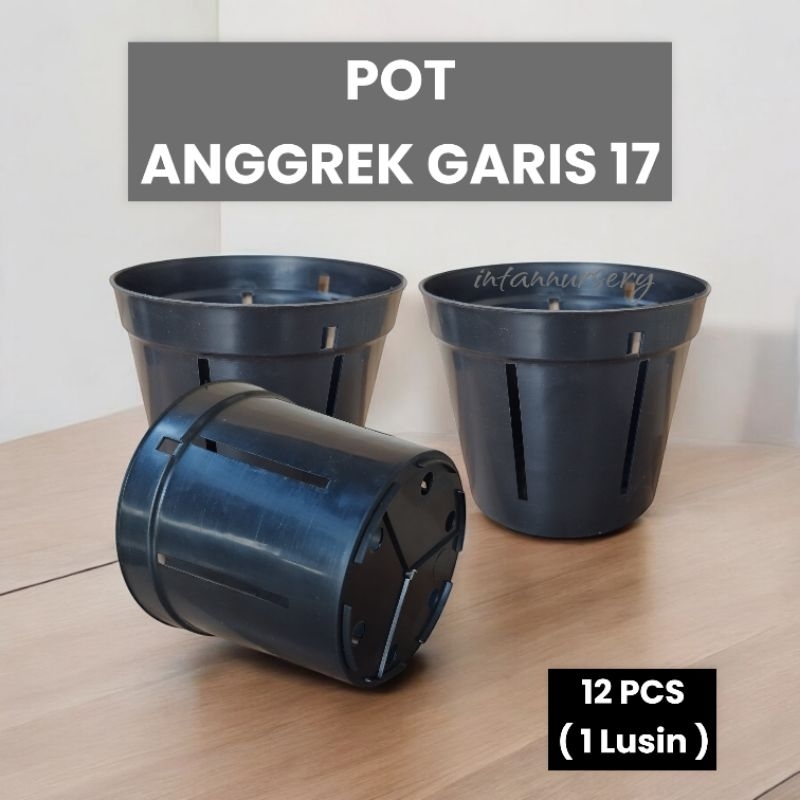 Pot Anggrek Garis 17 Hitam ( 12 PCS ) - Pot Plastik - Pot Anggrek Hitam - Pot Gantung - Pot Tanaman 