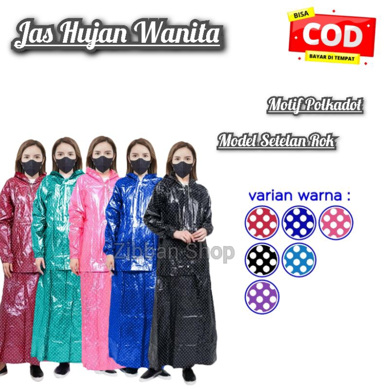 jas hujan rok, jas hujan wanita, jas hujan polkadot