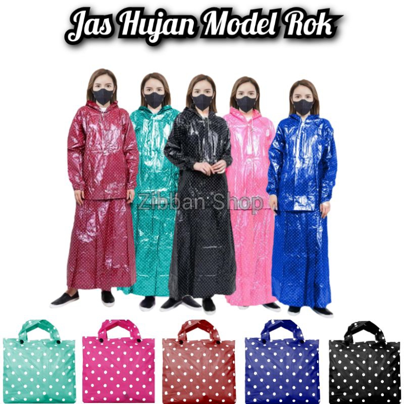 jas hujan rok, jas hujan wanita, jas hujan polkadot