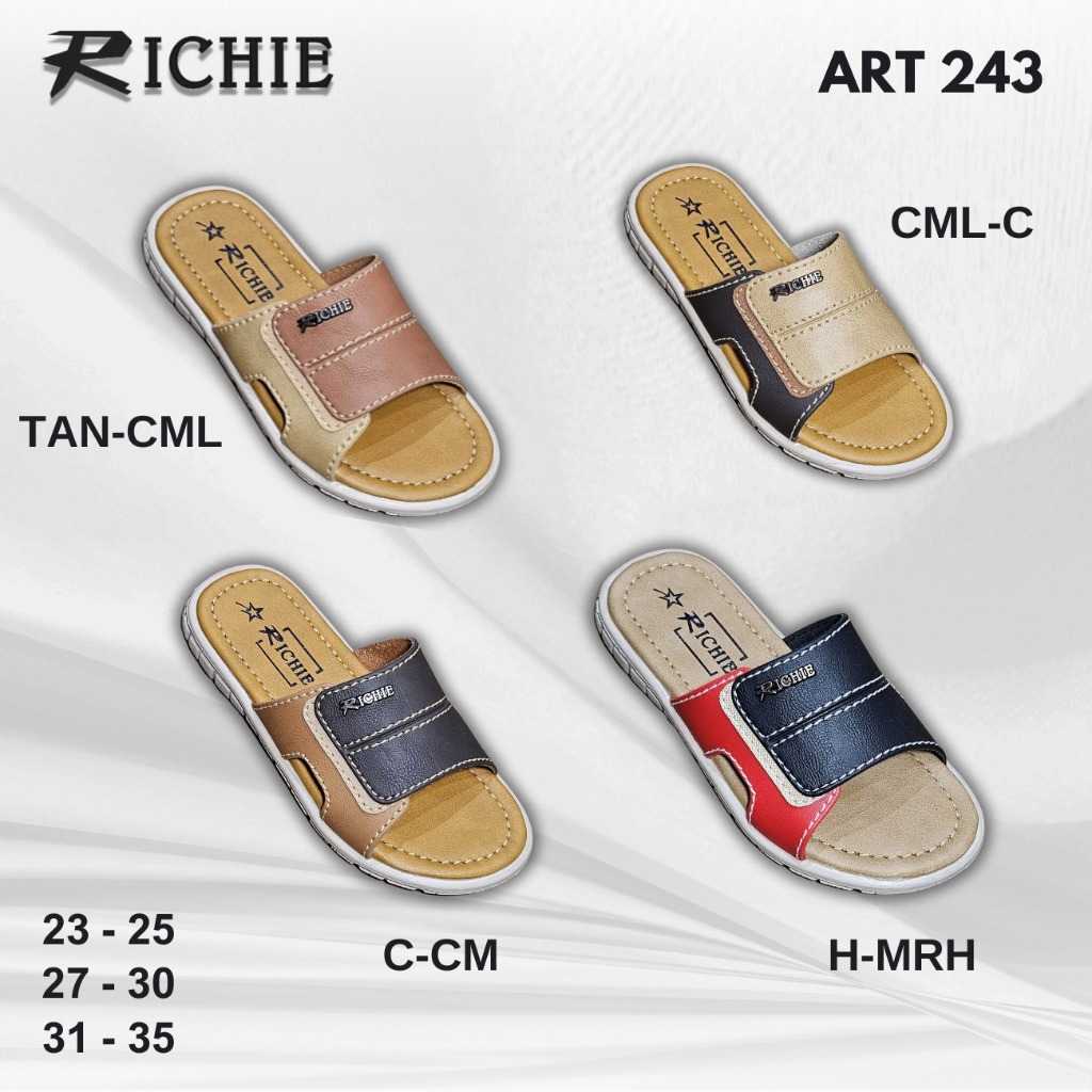 SANDAL RICHIE Kode 243 - Sandal Selop Anak Laki - Sendal Slip On Anak Cowok - Sandal Kulit Empuk dan