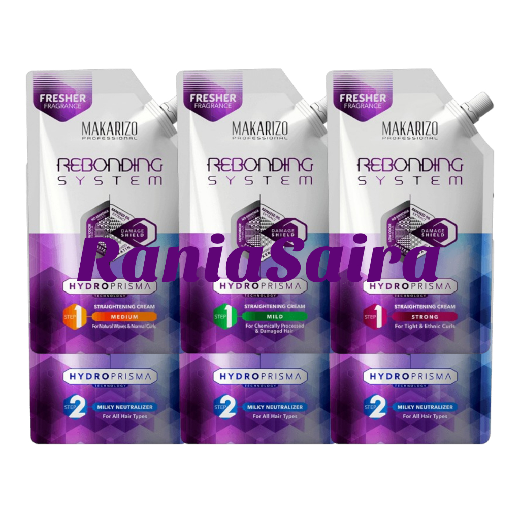 MAKARIZO PAKET Rebonding System Hydroprisma Step1 + Step2 Pouch 500ml Hair Smoothing Keratin Pelurus