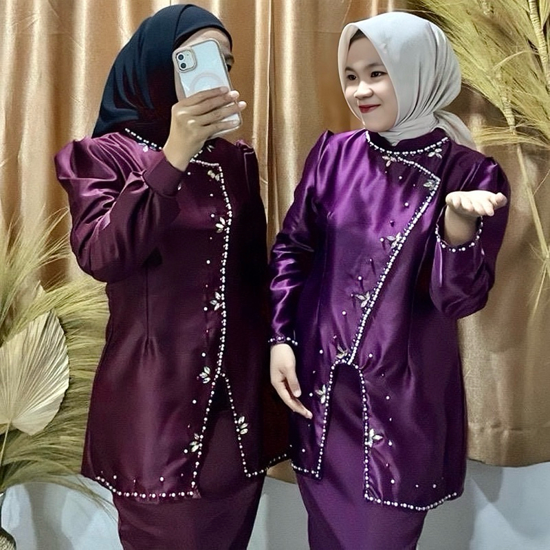 oneset kurung melayu stelan baju dewasa kurung melayu wanita pesta kondangan pakaian adat melayu wan
