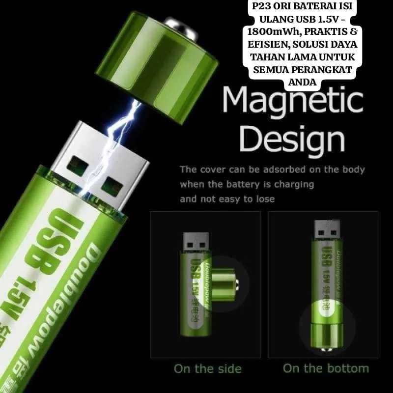 P23 SEPASANG BATERAI ISI ULANG USB 1.5 V 1800 MAH LITHIUM AA A2 VOLT NI MH CAS CASAN BATERE DUAL