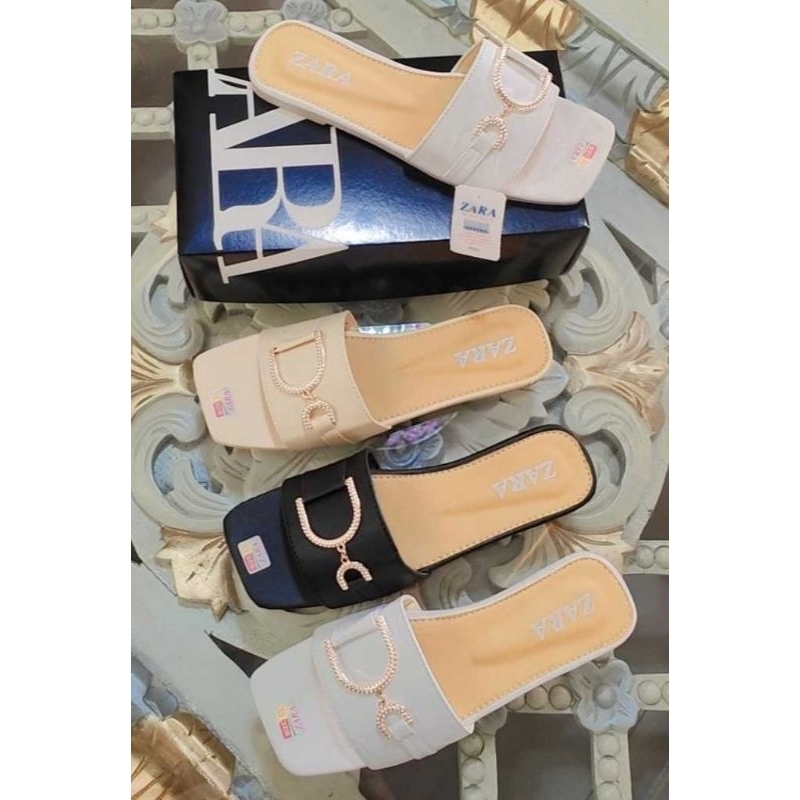 Sandal Selop Zara Flat DC Polos Sandal Wanita Trendy Kode SMU23