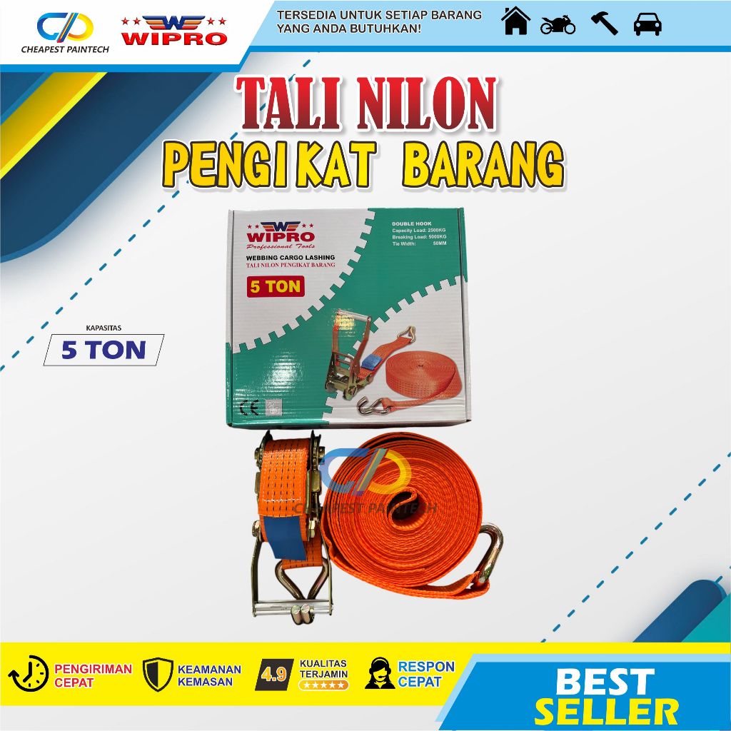 WIPRO TREK BELT / TALI PENGIKAT BARANG 10 meter 5TON / RACHET TIE DOWN / IKAT TALI BARANG