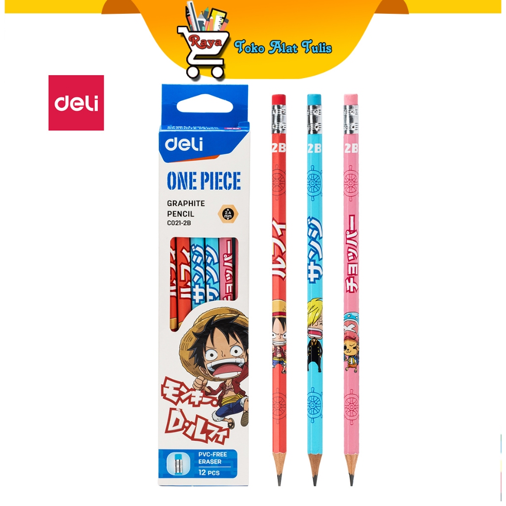 

Deli Graphit Pencil / Pensil Kayu Grafit 2B Lucu Kartun One Piece Free Penghapus 12 Pcs / Box EC021-2B