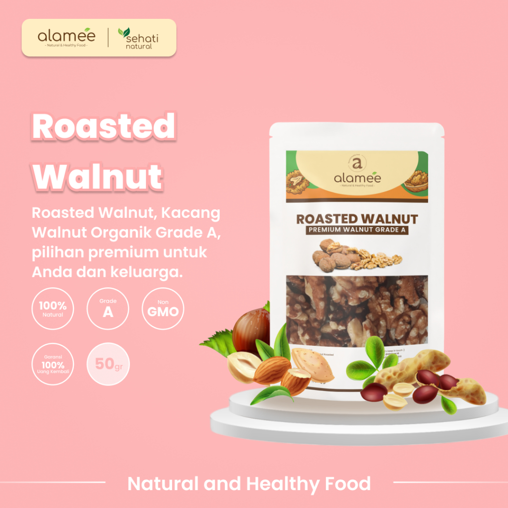 

Walnut Roasted Kacang Panggang Alami Organik Matang Oven Roasted Kualitas Premium Cemilan Sehat 50gr