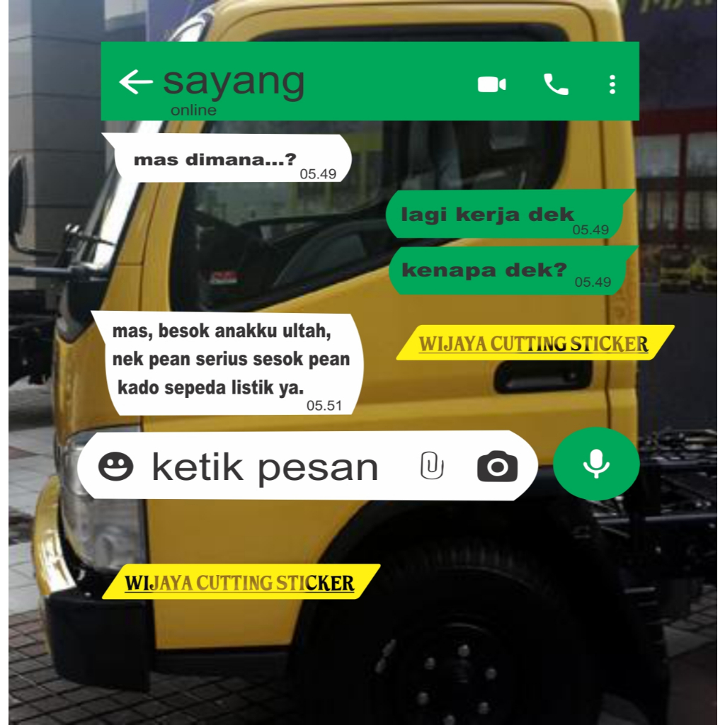 Sticker Screenshot Chat Sticker Kaca Mobil. Stiker Kata-Kata viral. Sticker Pintu Mobil truck pickup