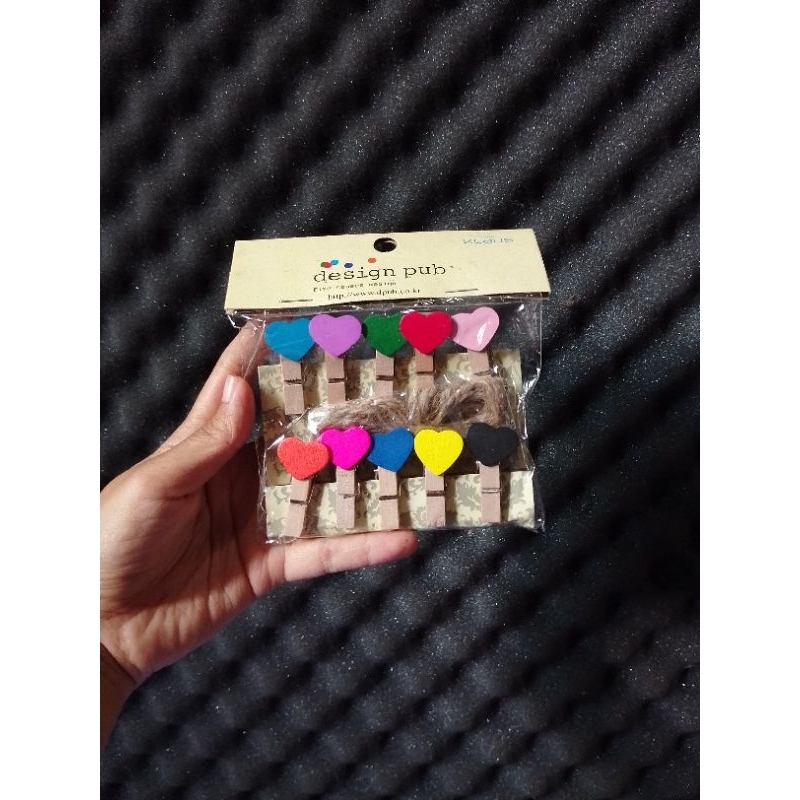 TERMURAH WOODEN CLIP KAYU PENJEPIT FOTO POLAROID KARAKTER LOVE BERWARNA POLOS PAPER CLIP