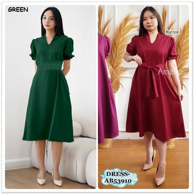 AB53910 Mini Midi Dress Pesta Wanita Korea Import Sincia Imlek Merah Red Maroon Green Hijau Emerald 