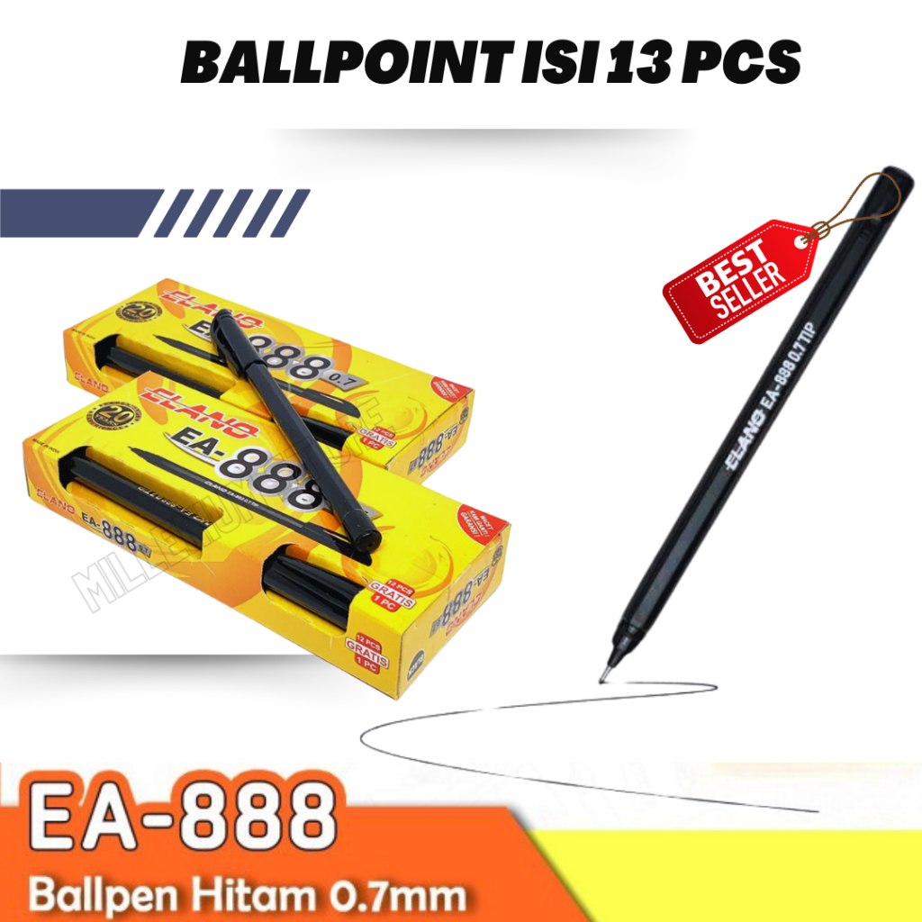 

(PULPEN ISI 13 PCS ) Pena Ballpoint/ Pulpen Elano EA-888 0.7mm Hitam (12+1pcs) / Pulpen Sekolah Murah / Pena /Pen / Ballpoint