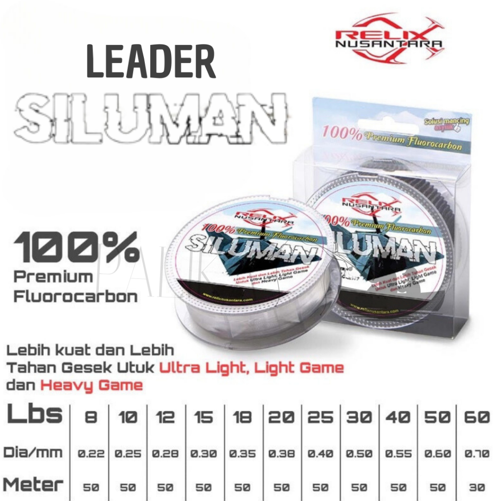Senar Leader Siluman Relix Nusantara Leader 100% Fluorocarbon Senar Pancing Kaku Premium