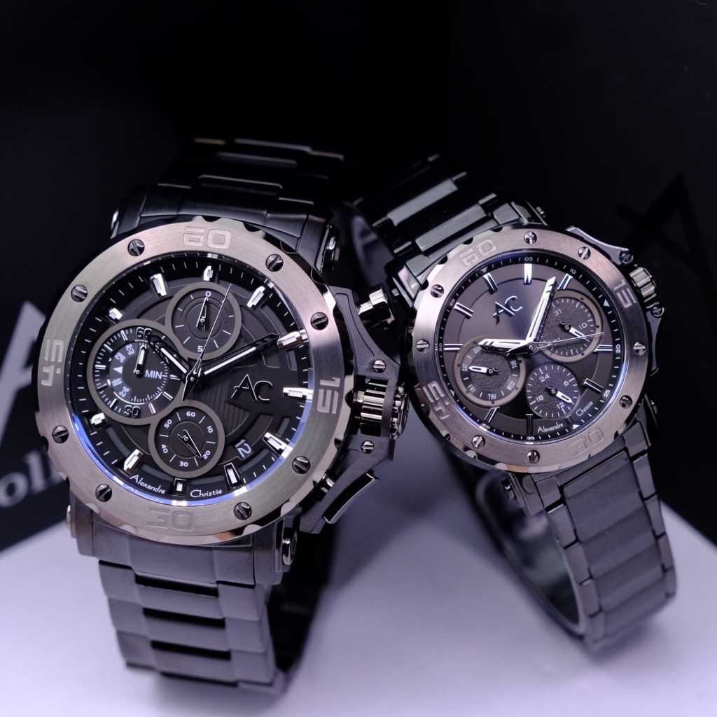 JAM TANGAN COUPLE ALEXANDRE CHRISTIE AC 9205 AC9205 BLACK CHRONOGRAH ORIGINAL