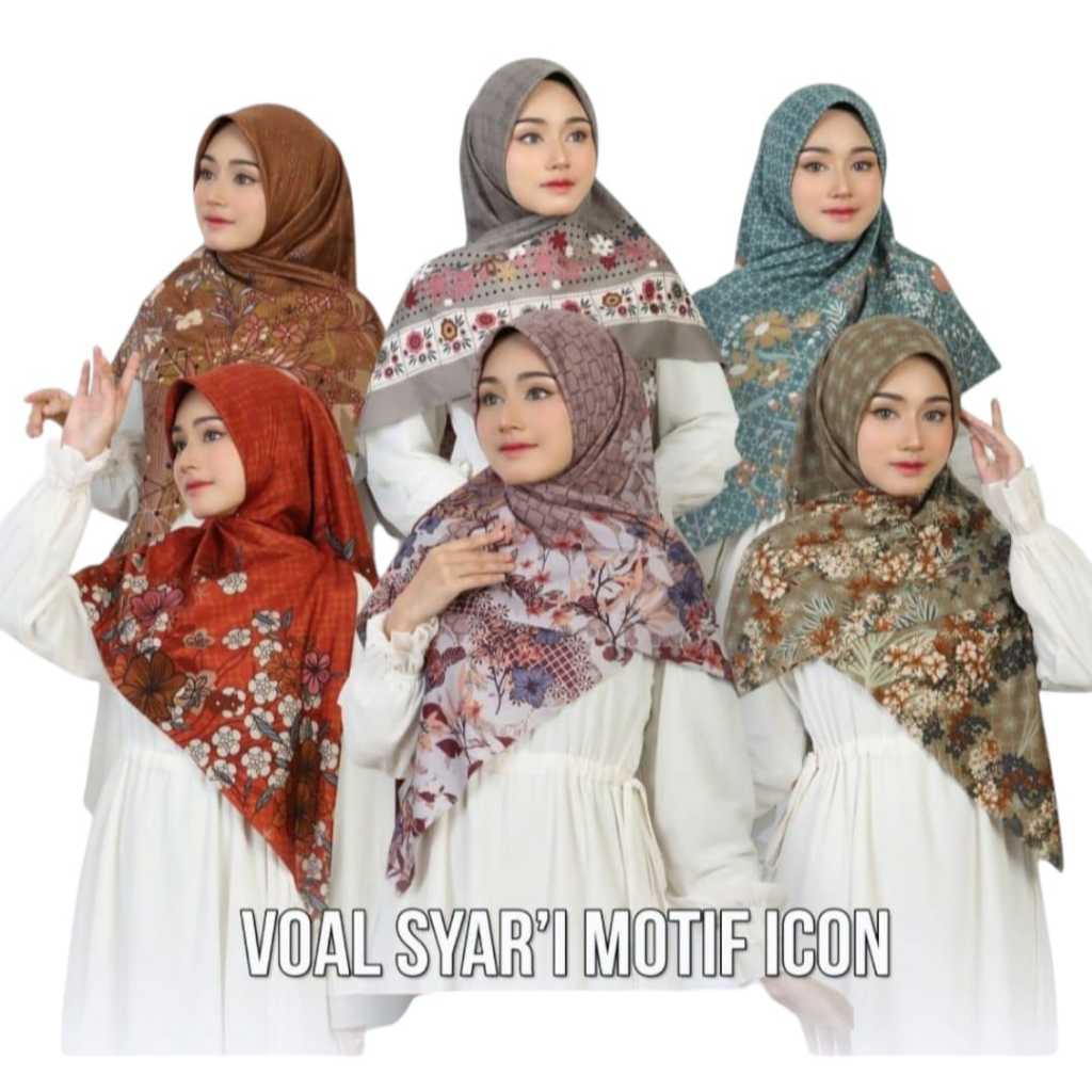 Jilbab Segi Empat Voal Syari Motif