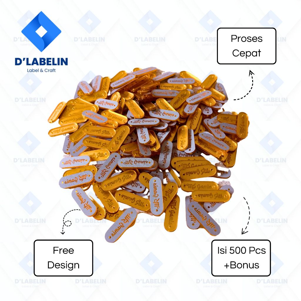 

(500 PCS) Label Akrilik Custom Nama Brand Sendiri | Label Baju | Label Hijab | Label Tas | Label Acrylic Gold Rosegold Silver