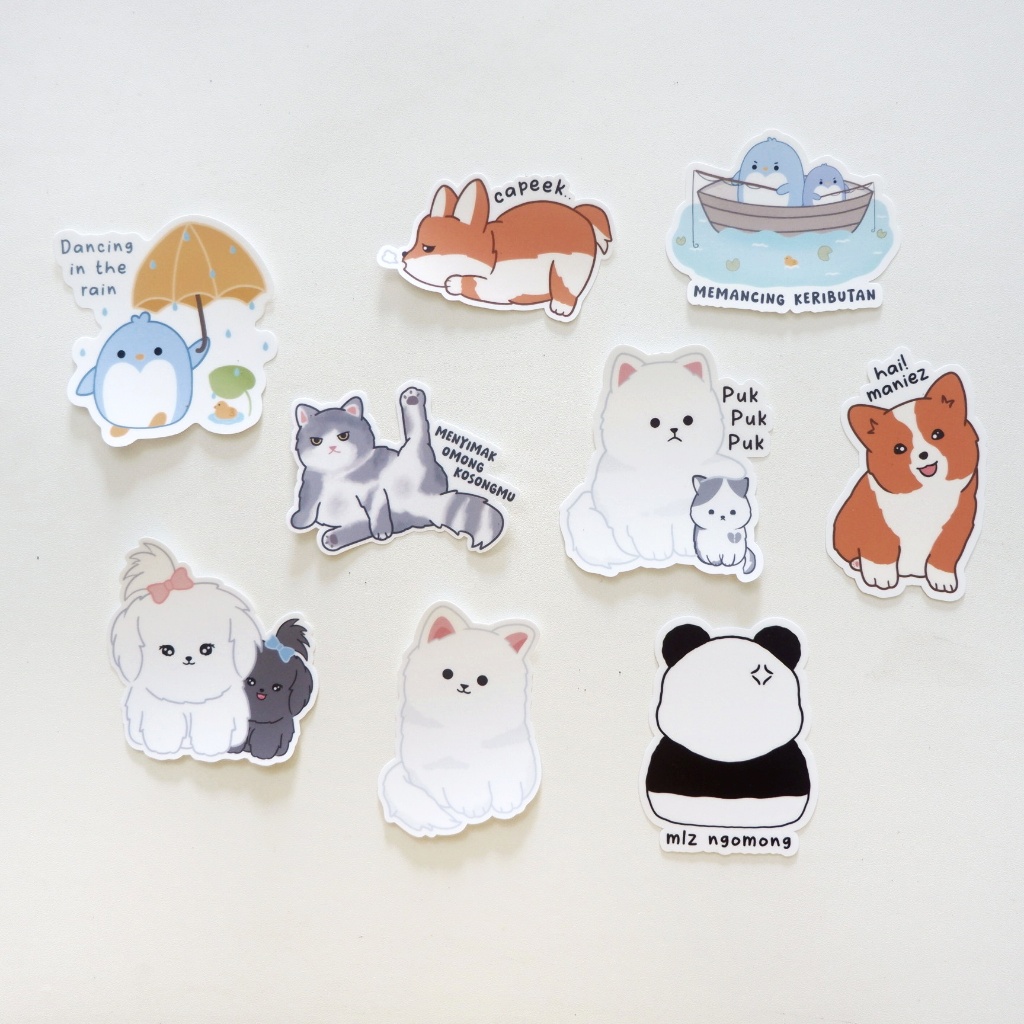 

STARBLUEMING Sticker Die Cut / Stiker Satuan Anjing Kucing Pinguin Panda