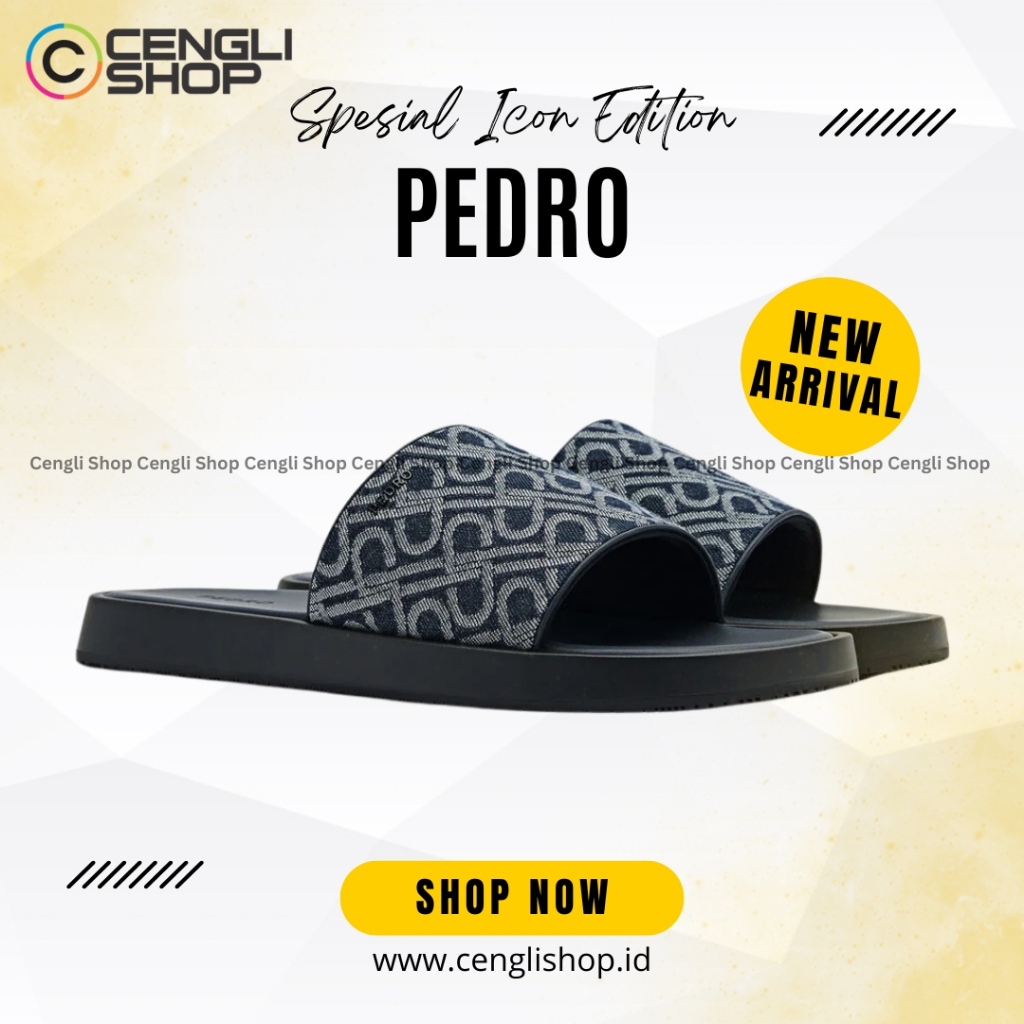 SANDAL PEDRO PRIA ORIGINAL SENDAL SLIDE SLIP ON SLOP SELOP BRANDED ASLI ORI TERBARU BIRU NAVY BLUE P