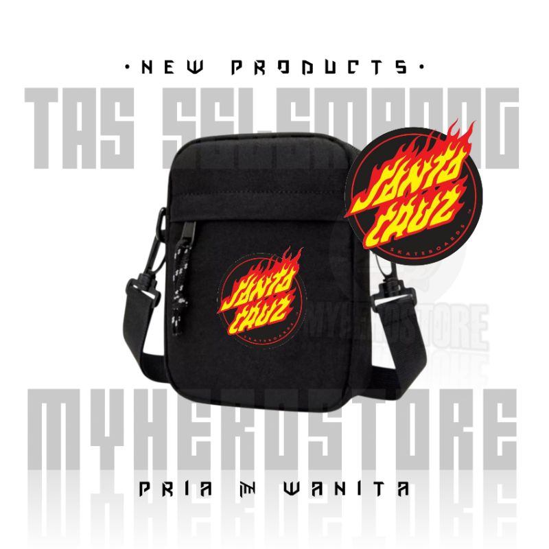 SANTA CRUZ || Tas Selempang Hitam Distro Keren || Bahan 100% Cordura || Tas Slingbag Casual Dewasa