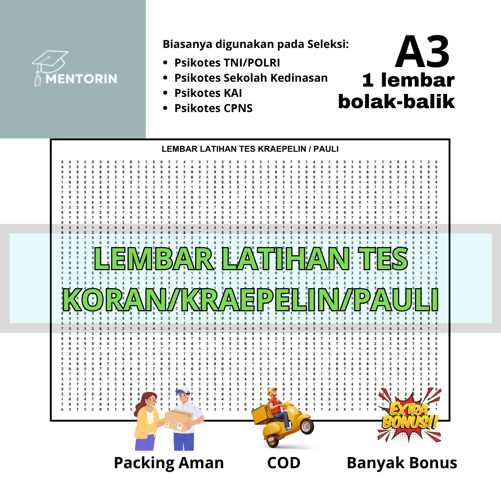 

Paket Bundling Lembar Tes Koran / Tes Kraepelin / Tes Pauli Bolak Balik