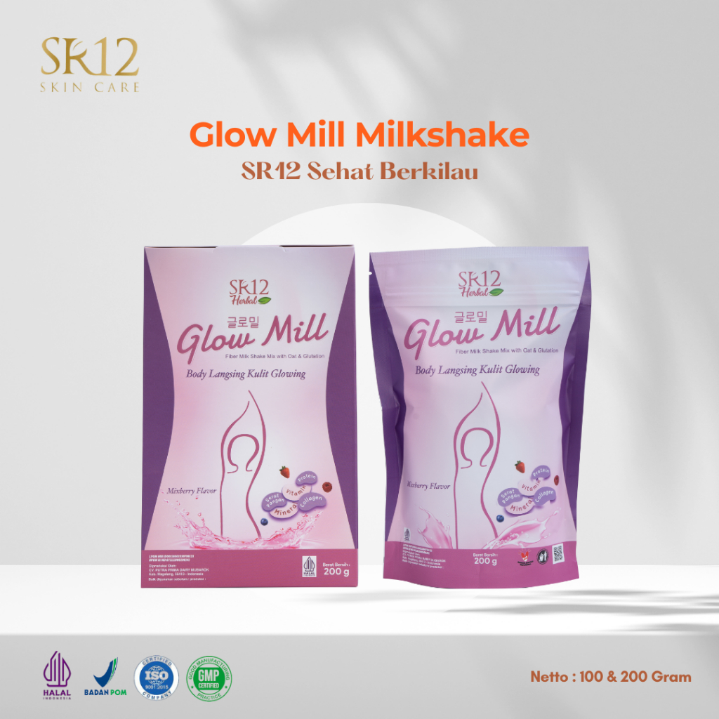 

SR12 Glow Mill Milkshake Mix Berry Body Langsing Kulit Glowing