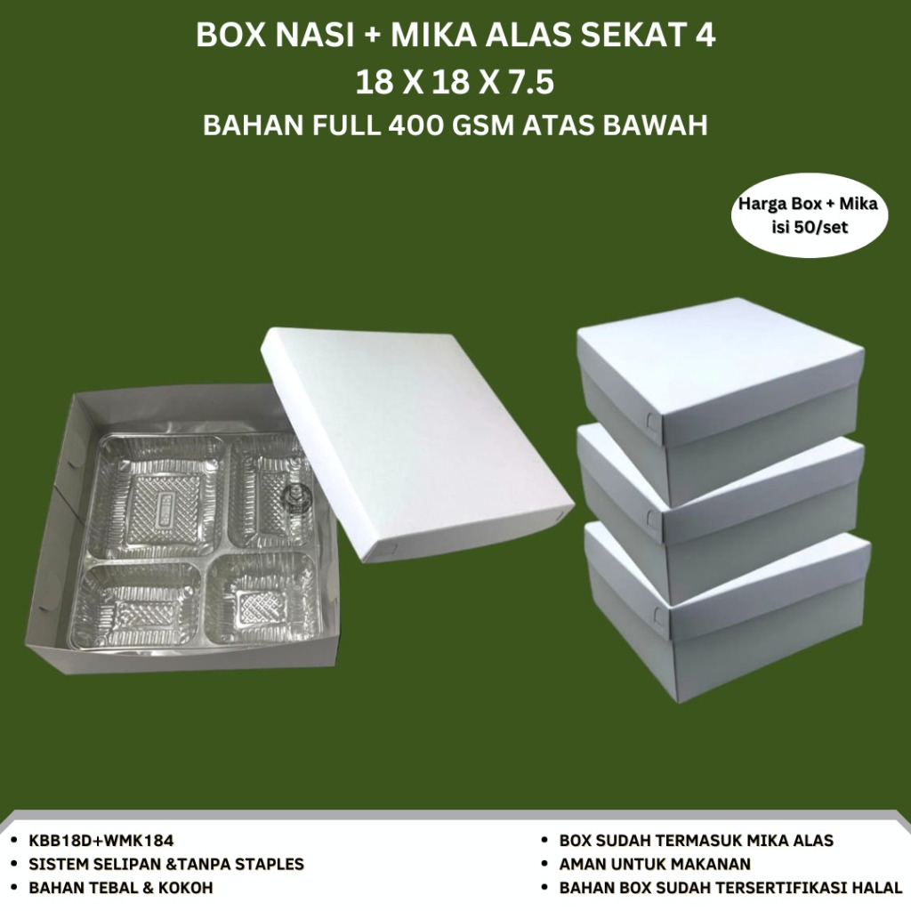 Paket Dus Nasi 18x18 + Mika Box Nasi + Mika 400 Gsm (Paket 50 Set-KBB18DMK)