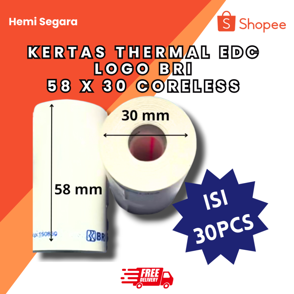 Kertas Thermal EDC Logo BRI / ISI 30 PCS