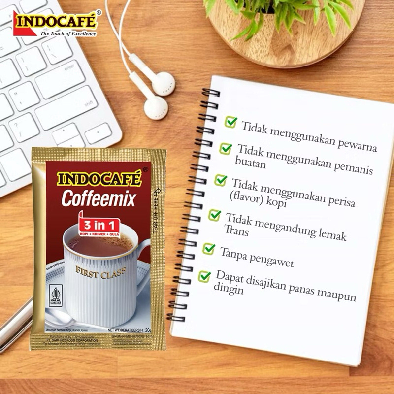 

INDOCAFE COFFEEMIX 3 IN 1 KOPI KRIMER GULA FIRST CLASS