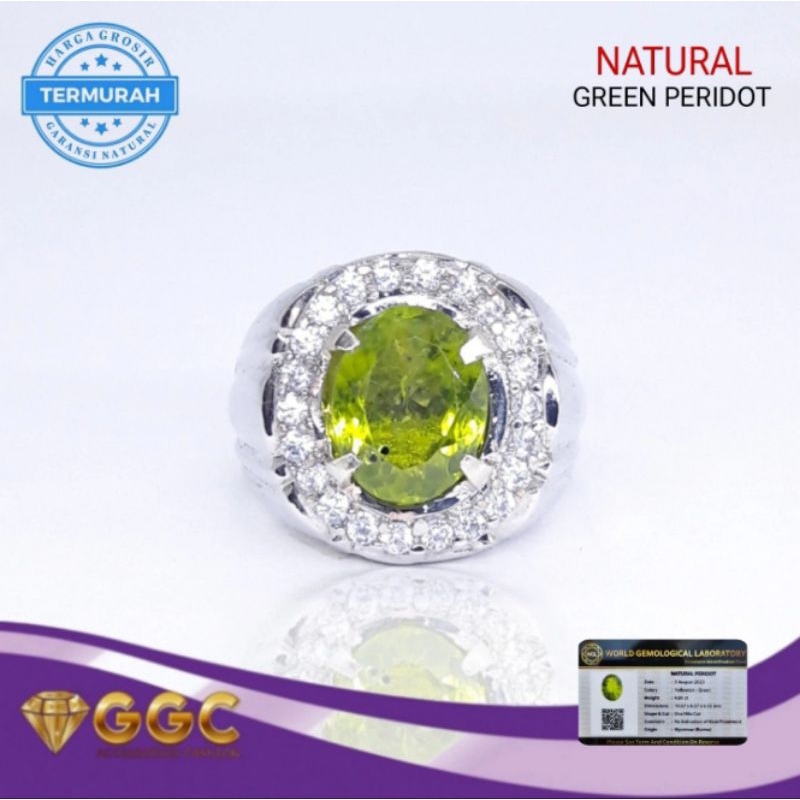 Permata Green Peridot Batu Cincin Asli Plus Memo