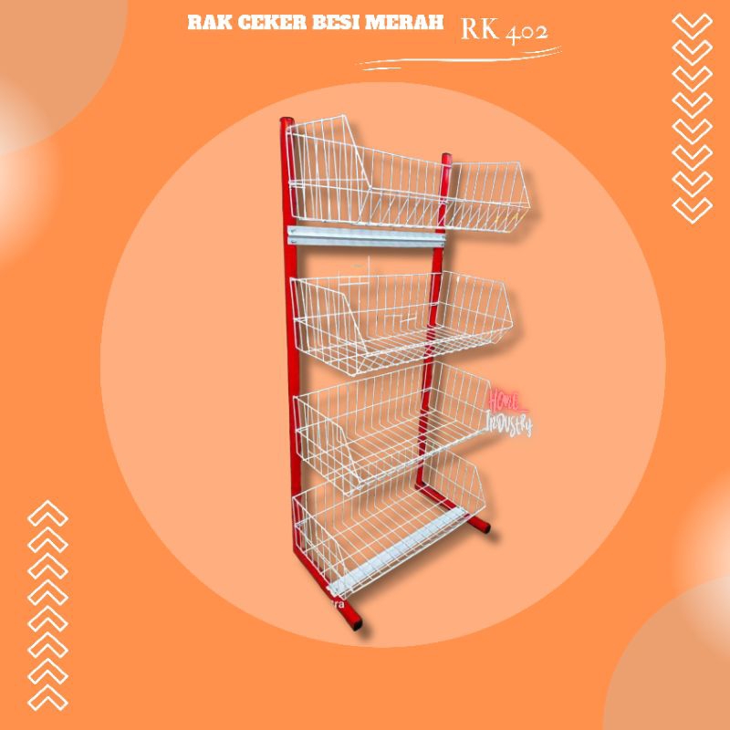 RAK CEKER BESI MERAH RK 402/RAK MINIMARKET/RAK BESI TEBAL/RAK INDOMARET/RAK SUSUN 4 BESI MERAH