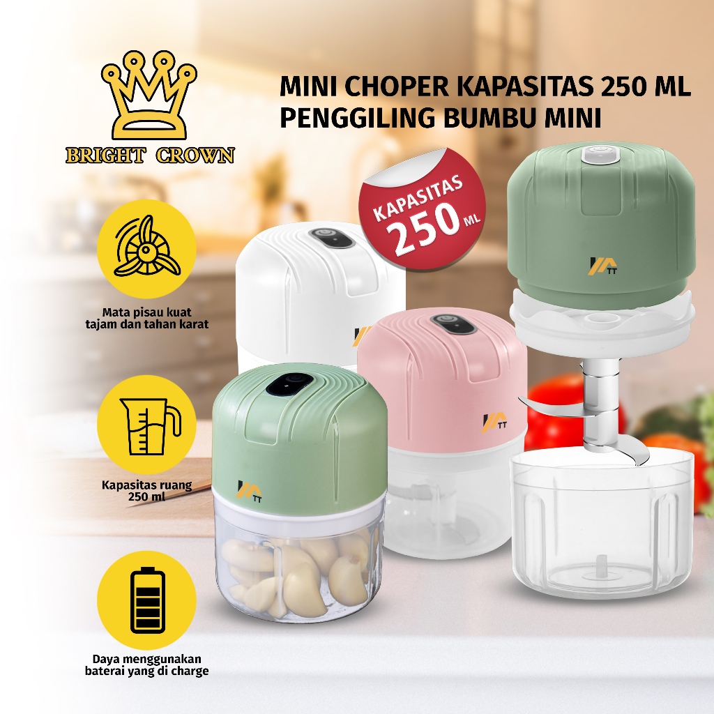 YATT by Bright Crown Mini Chopper USB 250ML / Blender Bumbu Mini Portable Serbaguna Food Processor