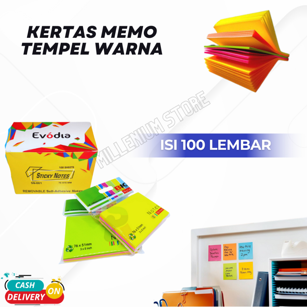 

Kertas Memo Tempel / Sticky Notes Pad Pastel / Sticky Note / Kertas Memo Warna Isi 100 Pcs / Cod