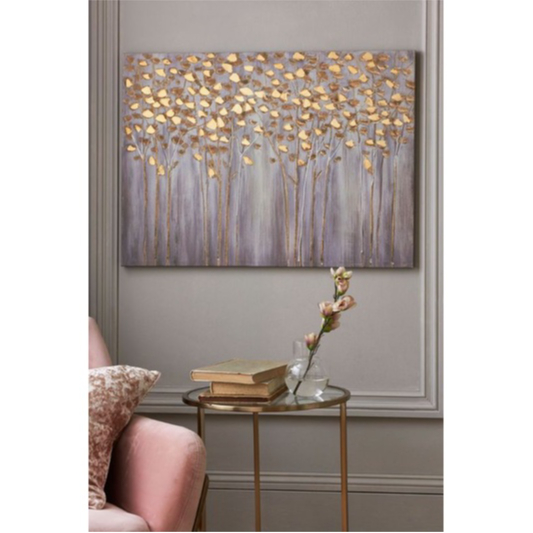 lukisan gold flower,bunga emas ungu+bingkai