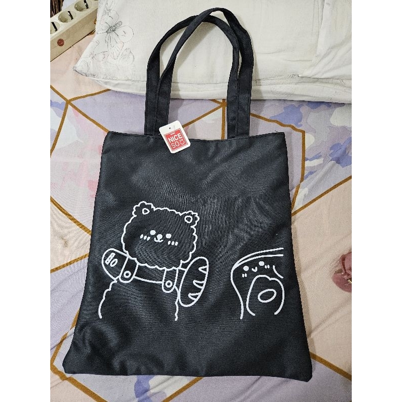 [NEW WITH TAG] Tas Bahu Totebag Niceso Cute Puppy Black