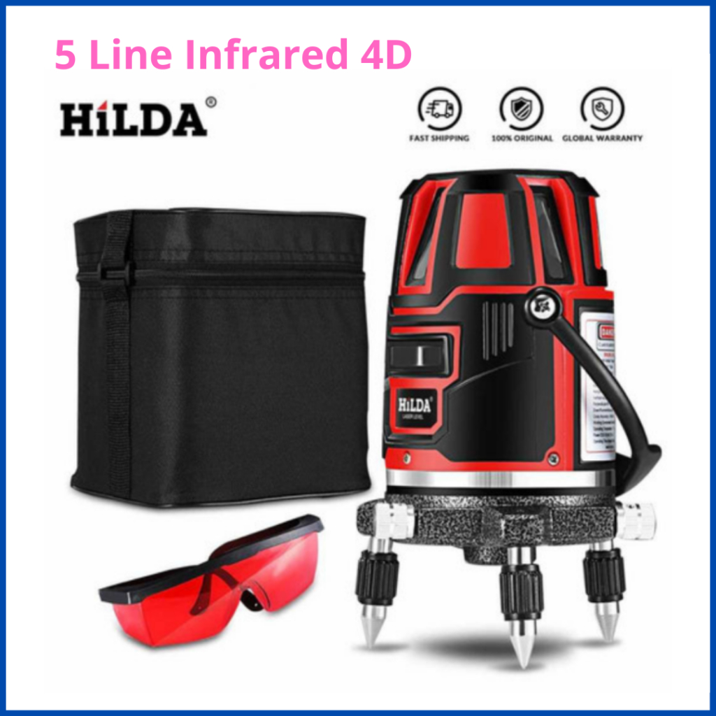 COD laser level alat bangunan tukang waterpass 1 set lengkap 5 Line Infrared 4D Red meteran -LD-500