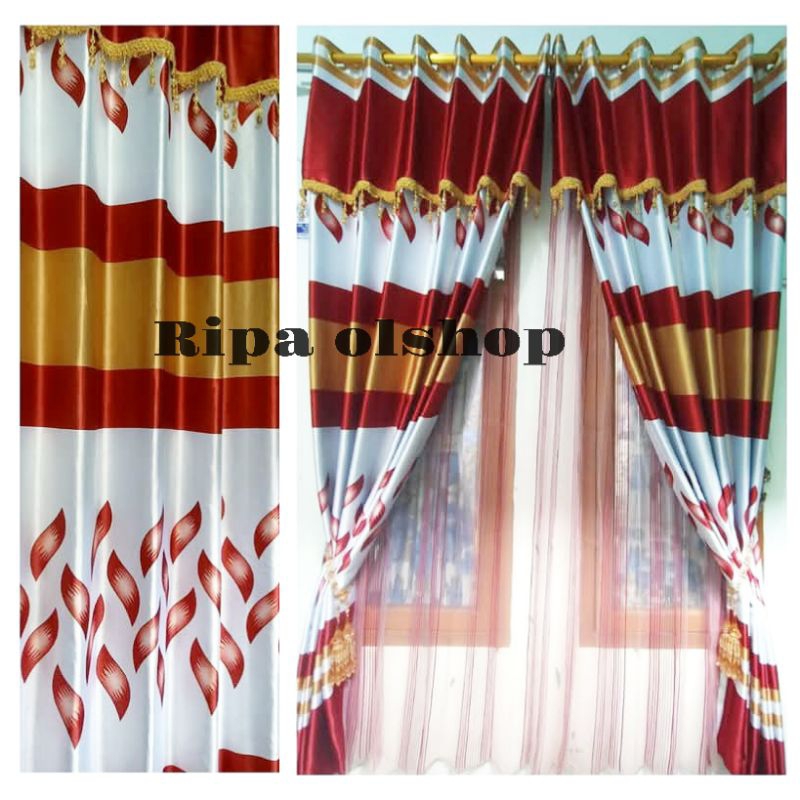 Gorden korden tirai jendela printing poni tempel mewah ukuran 140 x 230 cm