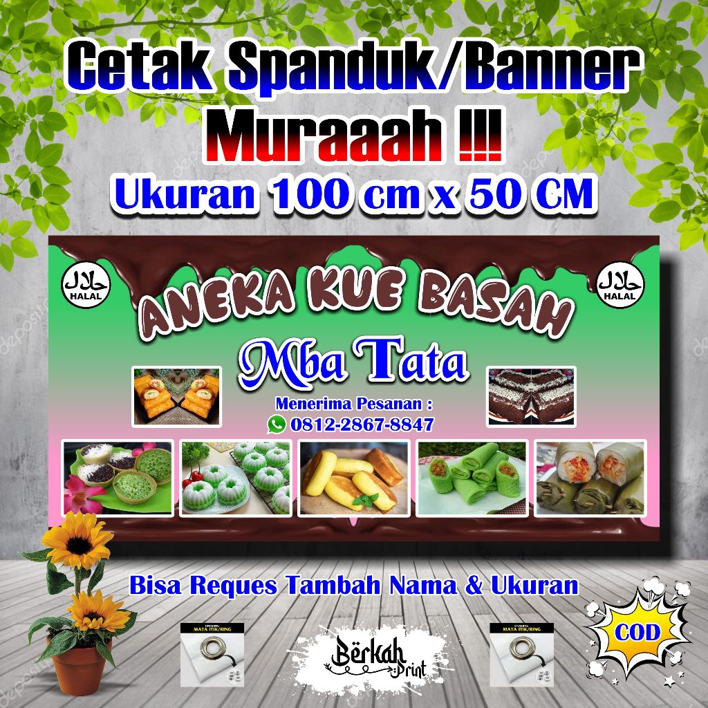 Spanduk Banner Aneka Kue Basah Ukuran 100 cm x 60 cm