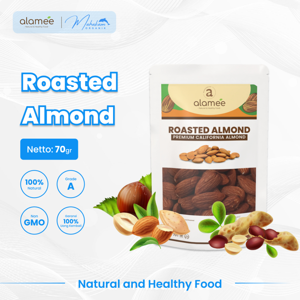 

ALAMEE Kacang Almond Panggang Cemilan Sehat 70gr Roasted Almon Mini Travel Size Tester Organik